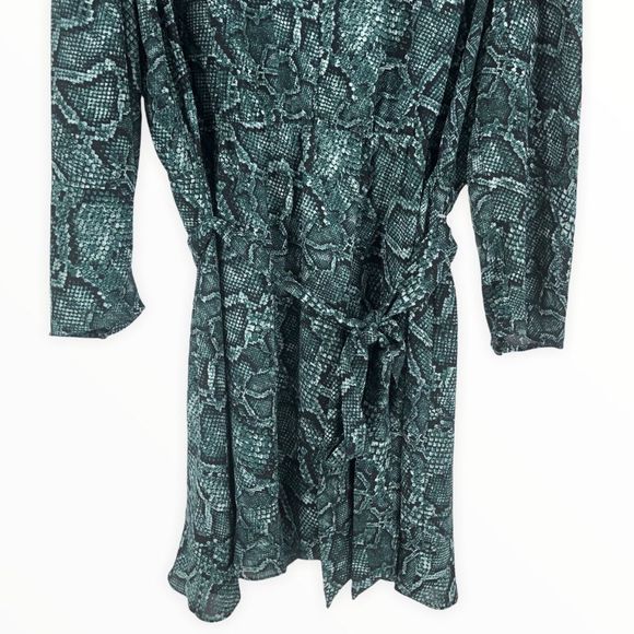 1. State Tie Waist Green Snake Print Belted Surplice Neck Dress in Pine Grove - Picture 4 of 10